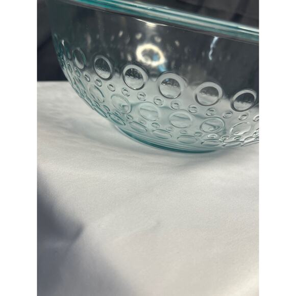 Pyrex 325 Dots Test Pattern Clear Aqua Blue Tint Glass Mixing Bowl 2.5 Quart - Picture 1 of 11